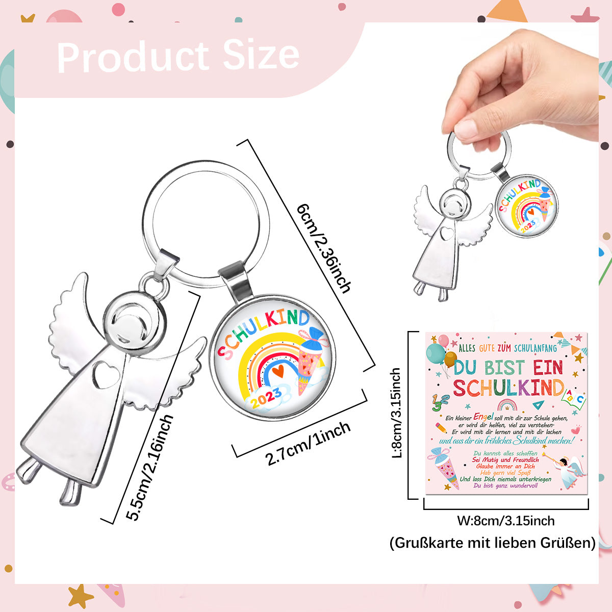 Humairc Einschulung Mädchen Geschenk Schutzengel Schlüsselanhänger Schulkind Schultüte Füllung Schulanfang Glücksbringer Plus Grußkarte Geschenkbox