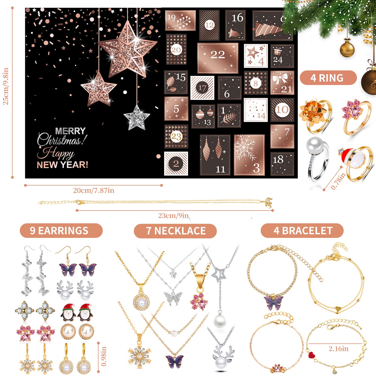 Humairc Jewellery Advent Calendar 2023 Women Girls, 24 Surprises with Earrings Rings Necklace Bracelets - Xmas Surprise Gift Jewelry Calendar for Wife Mother Girlfriend Daughter Granddaughterr