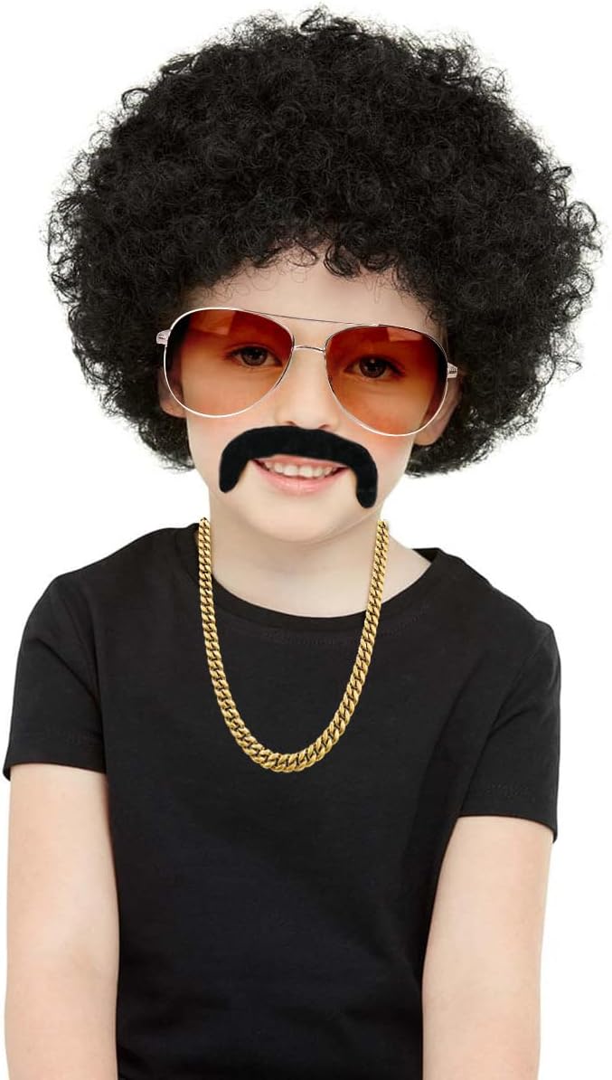 Hippie Costumes Afro Wig Hippie Wig Men - Black Wig Sunglasses Necklace Fake Beard - 70s 80s Disco Retro Fancy Dress Men Hippie Accessories Carnival Halloween Wig