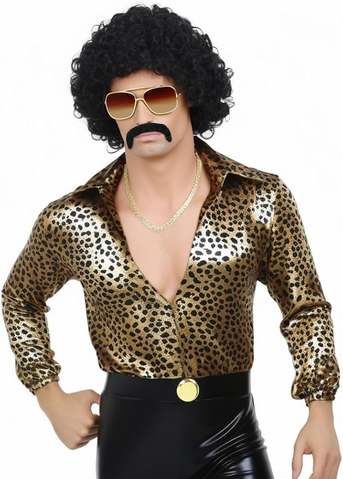 Hippie Costumes Afro Wig Hippie Wig Men - Black Wig Sunglasses Necklace Fake Beard - 70s 80s Disco Retro Fancy Dress Men Hippie Accessories Carnival Halloween Wig