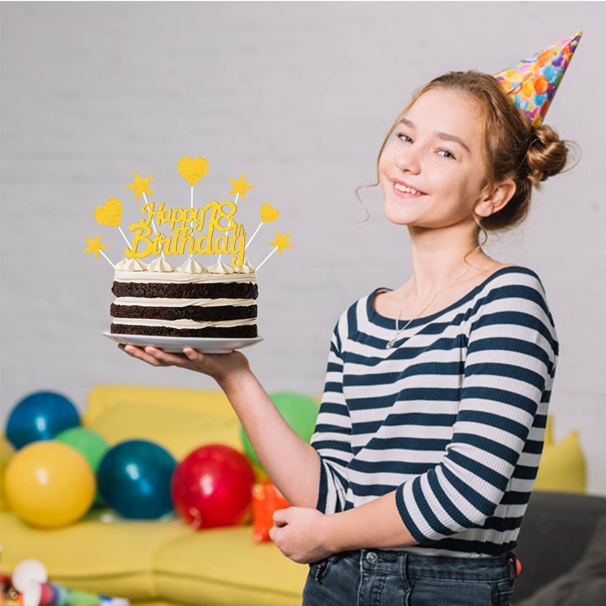 Humairc 18th Cake Toppers Boy, 18th Cake Decorations Girl, Gold Happy Birthday Cupcake Topper Star Heart Topper for Birthday Party Decor - 18 Years Old Birthday Cake Ideas - Men Women