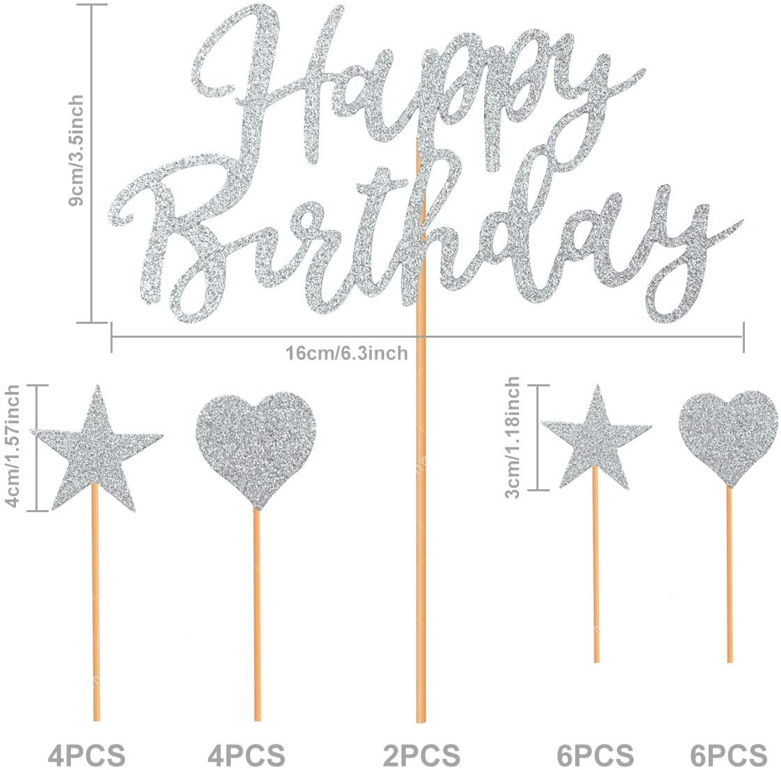 Humairc 2 Sets Silver Cake Topper Happy Birthday Cake Decoration for Girls Women Kids Shiny Silver Birthday Party Anniversary Wedding Cake Topper 22pcs (silver cake decoration)