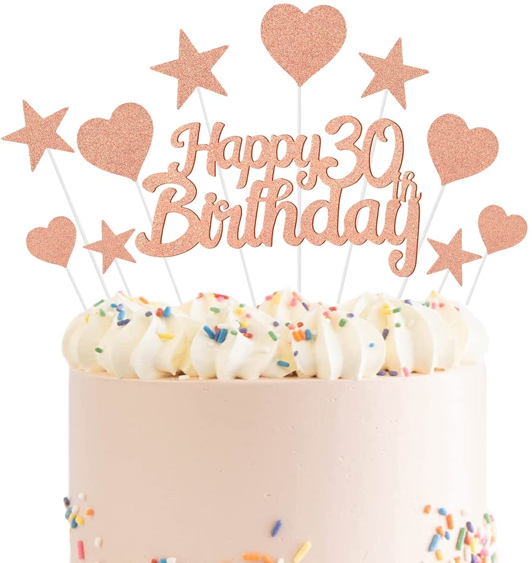 Humairc 30th Rose Gold Cake Decorations Happy Birthday Cake Topper for Girls Women Kids, Cupcake Topper for Shiny Rose Gold Birthday Party Cake Decorating