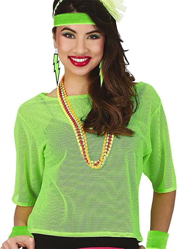 Humairc 80s Fancy Dress for Women, Costume Carnival Costume Halloween Woman 80s Accessories Costume Outfits - Headbands Wristbands 80s XXL T- Shirt Necklace Earrings