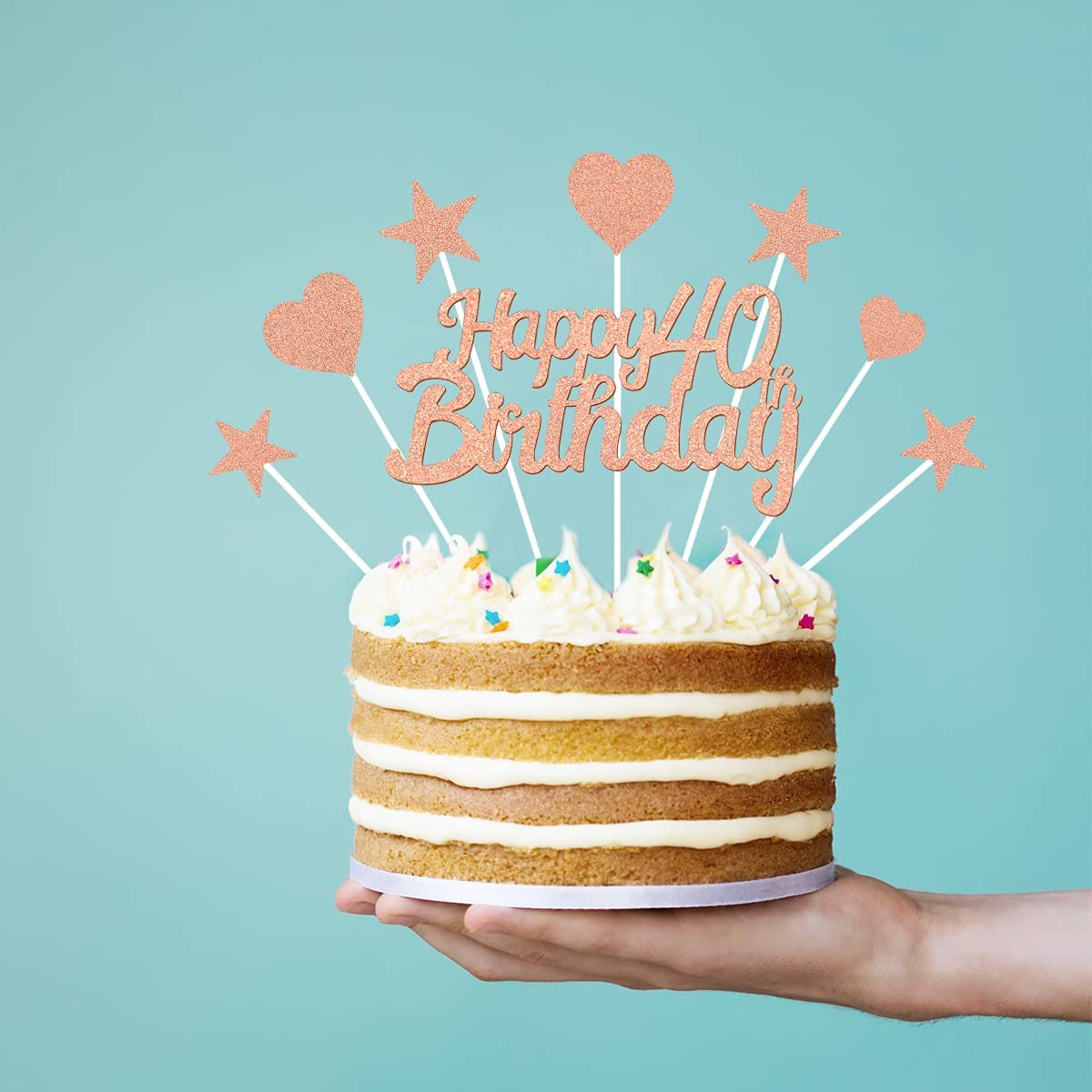 Humairc 40th Rose Gold Cake Decorations Happy Birthday Cake Topper for Girls Women Kids, Cupcake Topper for Shiny Rose Gold Birthday Party Cake Decorating