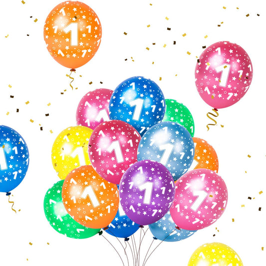 Humairc 16PCS 1st Happy Birthday Balloons Number 1 & 2 & 3 & 4 & 5 & 6 & 7 & 8 & 9/12 Inch Latex Balloons for Boys Girls Kids Toddler Birthday Party Decoration Baby Shower Anniversary (Age 1)