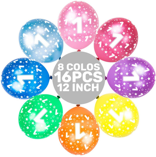 Humairc 16PCS 1st Happy Birthday Balloons Number 1 & 2 & 3 & 4 & 5 & 6 & 7 & 8 & 9/12 Inch Latex Balloons for Boys Girls Kids Toddler Birthday Party Decoration Baby Shower Anniversary (Age 1)