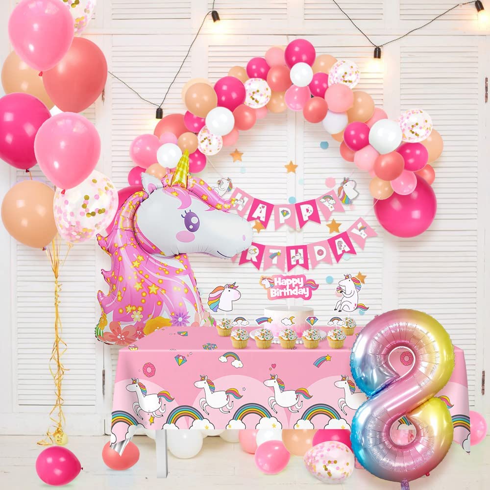 Humairc Decoration Anniversaire Licorne, Deco Anniversaire Fille 8 Ans Ballon Licorne Nappe Licorne Banderole Joyeux Anniversaire Decoration Gateau Grand Ballon Numéro 8, Cadeau Enfant 8 Ans