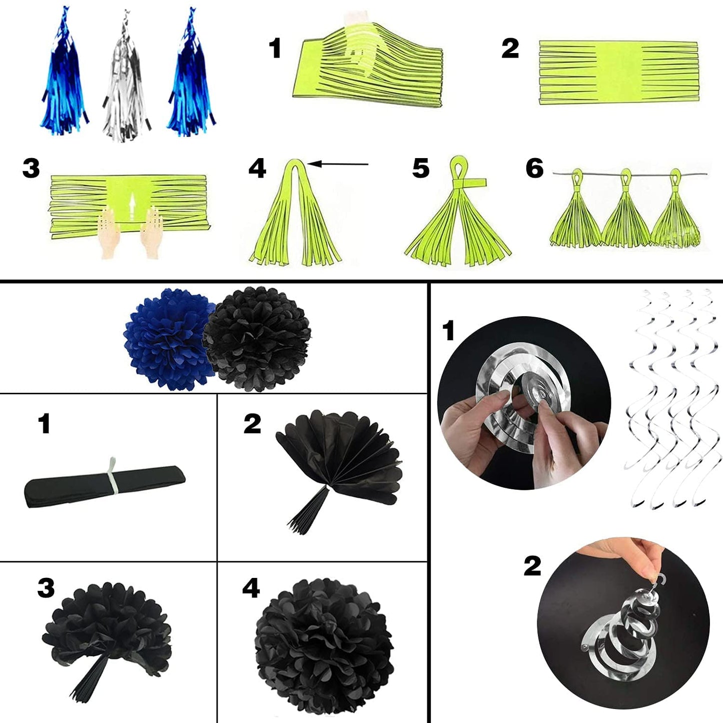 Humairc Mens Birthday Decorations Set with Happy Birthday Banner, Blue and Silver Balloons, Confetti Balloons, Paper Balls, Cake Toppers, Hanging Silver Swirls, Streamer Tassels