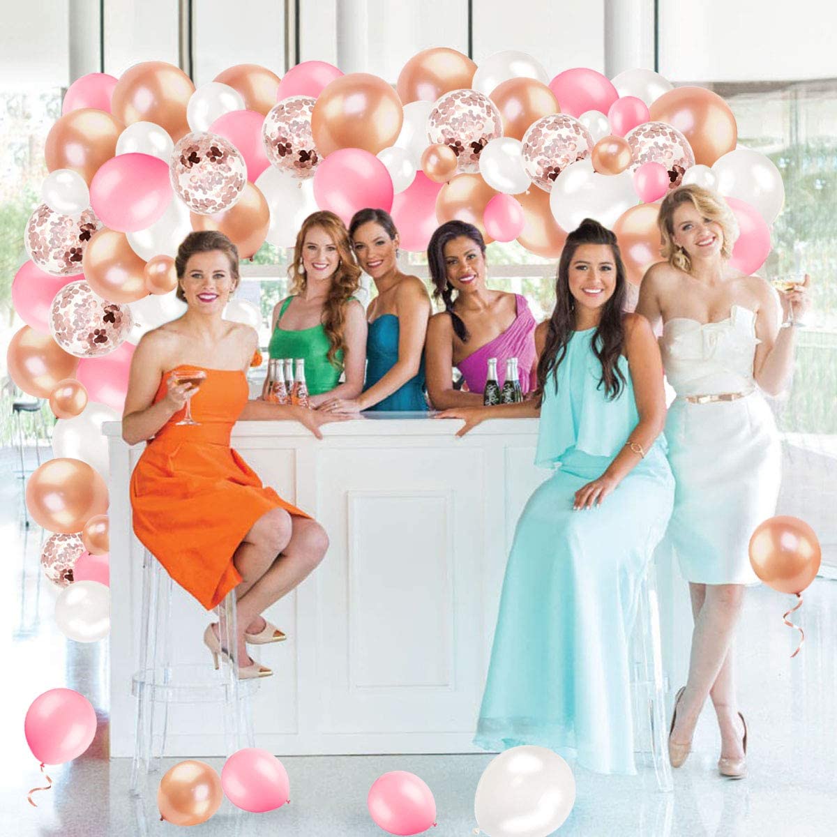 Humairc Rose Gold and Lovely Pink Balloon Arch Kit with Lovely Pink, Dazzling Gold, Pearl White Balloons, Confetti Balloons, Tape, Comes with DIY Tools - Birthday Party and Wedding Decorations