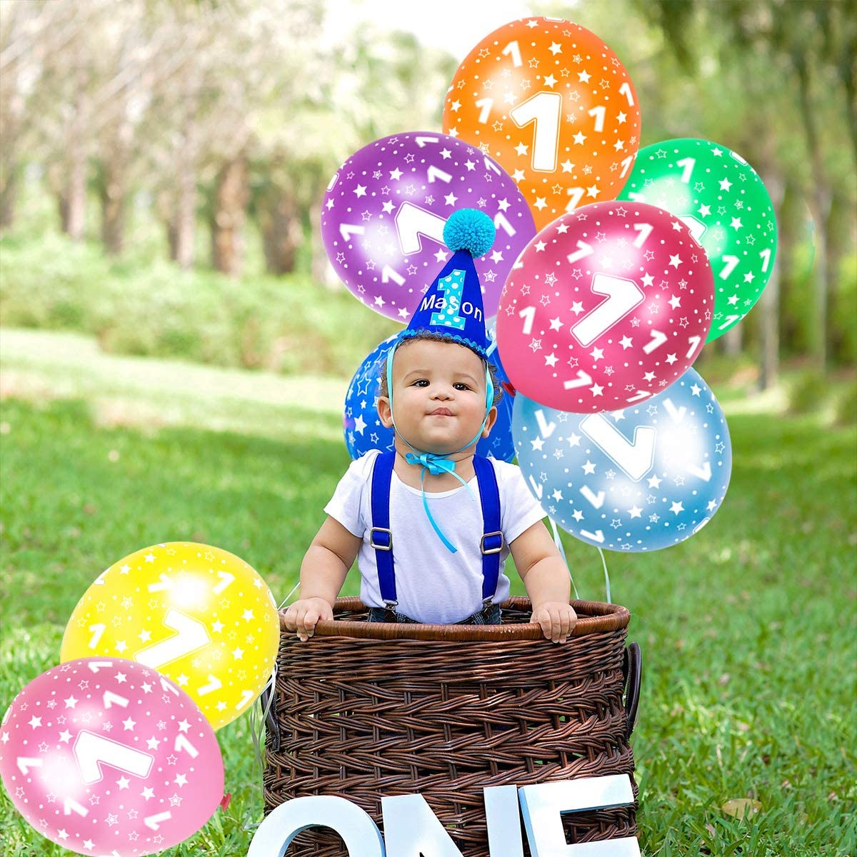 Humairc 16PCS 1st Happy Birthday Balloons Number 1 & 2 & 3 & 4 & 5 & 6 & 7 & 8 & 9/12 Inch Latex Balloons for Boys Girls Kids Toddler Birthday Party Decoration Baby Shower Anniversary (Age 1)