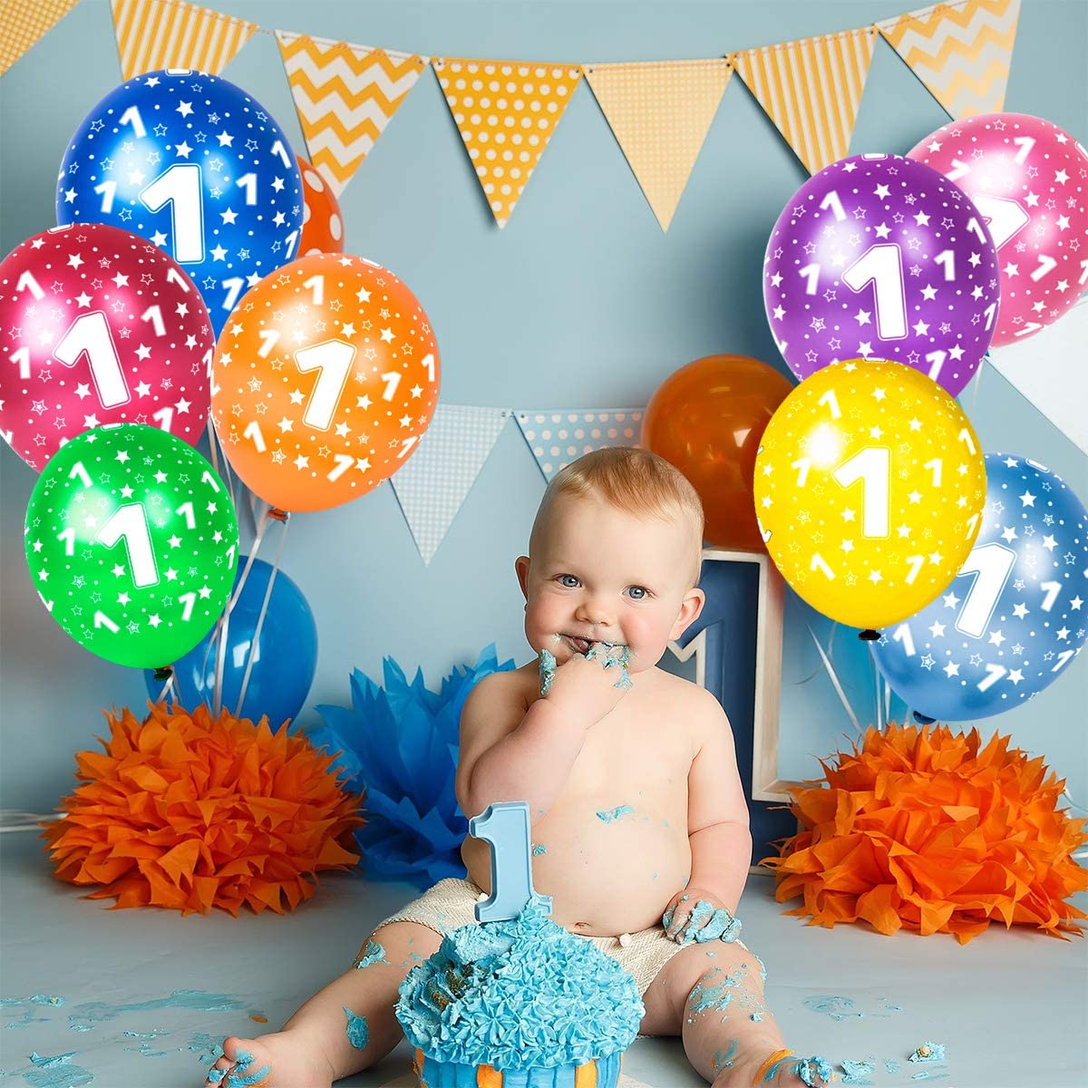 Humairc 16PCS 1st Happy Birthday Balloons Number 1 & 2 & 3 & 4 & 5 & 6 & 7 & 8 & 9/12 Inch Latex Balloons for Boys Girls Kids Toddler Birthday Party Decoration Baby Shower Anniversary (Age 1)