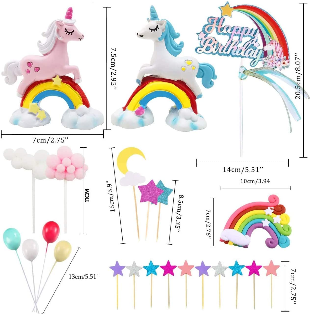 Humairc Unicorn Cake Topper Rainbow Unicorn Happy Birthday Cake Decoration Happy Birthday Topper Cloud Balloons Moon Stars Cupcake Topper for Girl Kid Women Birthday Party Decoration