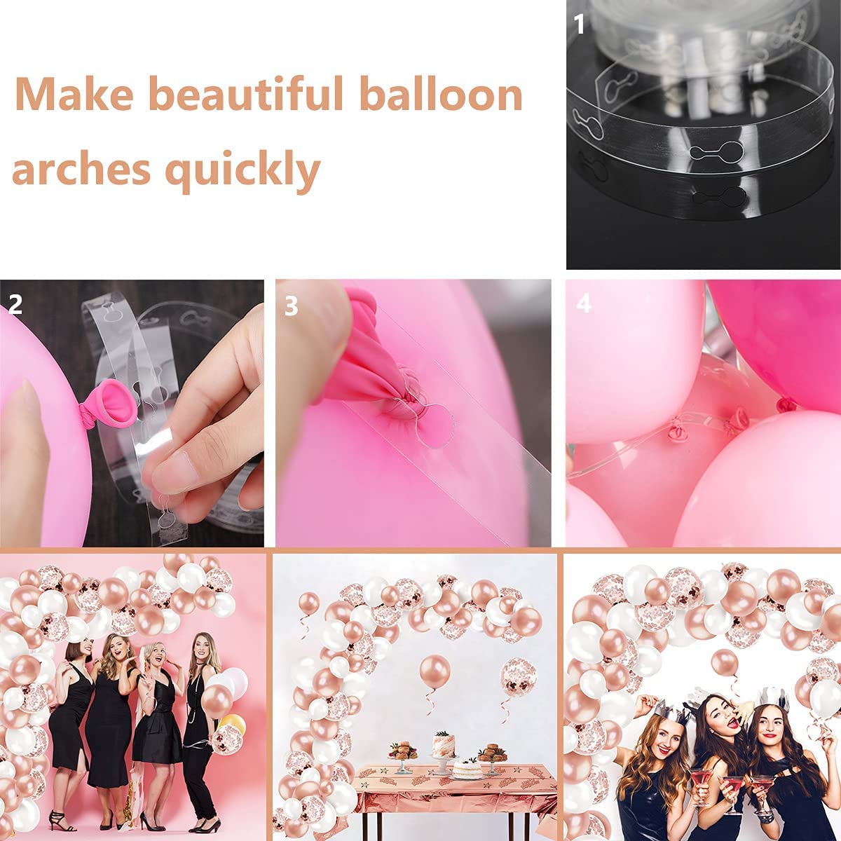 Humairc Rose Gold Balloon Arch Wreath Kit with 50 12" Gold, White, Confetti Balloons, 60 5" Gold and White Balloons, Rose Gold Tablecloth, Comes with Balloon Tie Tool - Decor for Every Occasion