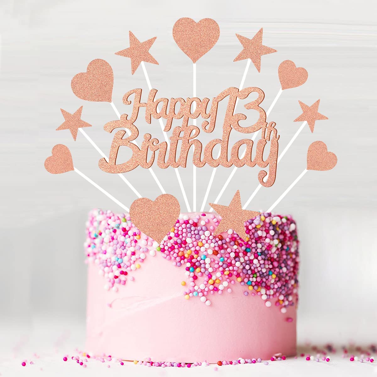 Humairc 13th Rose Gold Cake Decorations Happy Birthday Cake Topper for Girls Women Kids, Cupcake Topper for Shiny Rose Gold Birthday Party Cake Decorating