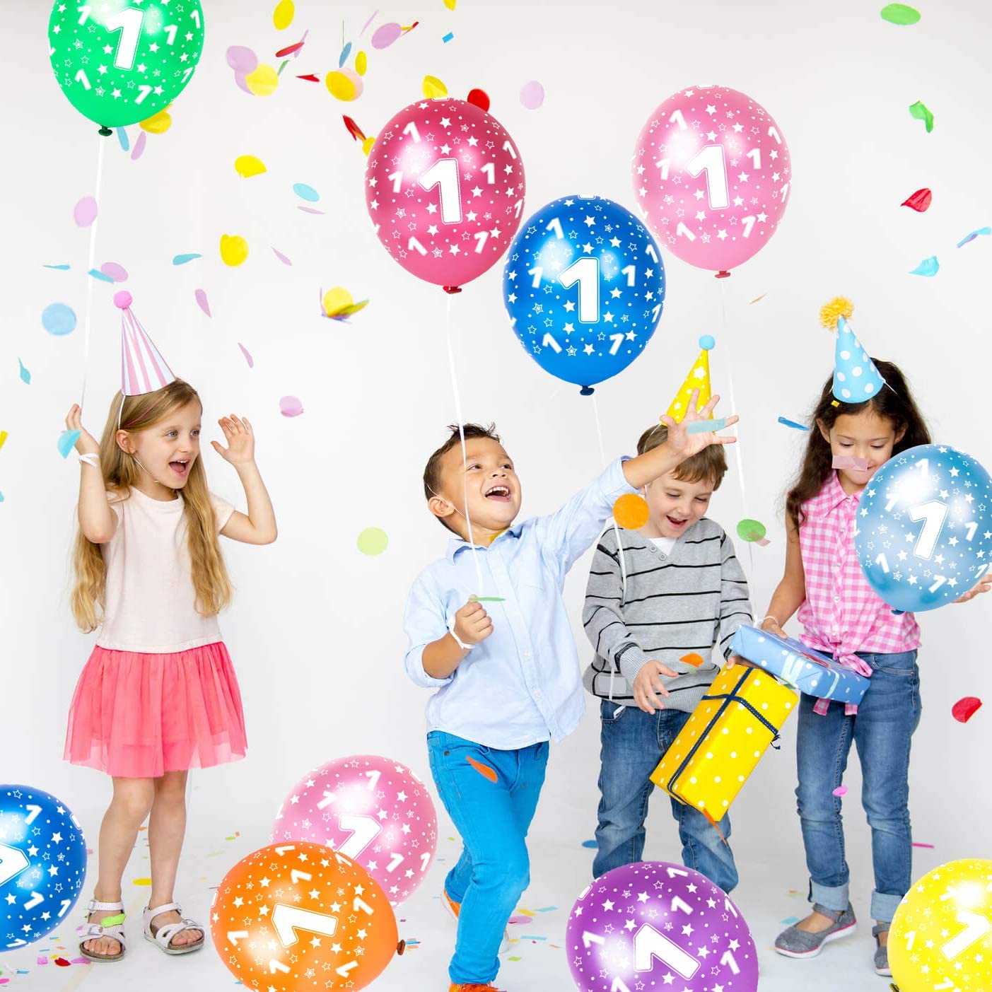 Humairc 16PCS 1st Happy Birthday Balloons Number 1 & 2 & 3 & 4 & 5 & 6 & 7 & 8 & 9/12 Inch Latex Balloons for Boys Girls Kids Toddler Birthday Party Decoration Baby Shower Anniversary (Age 1)