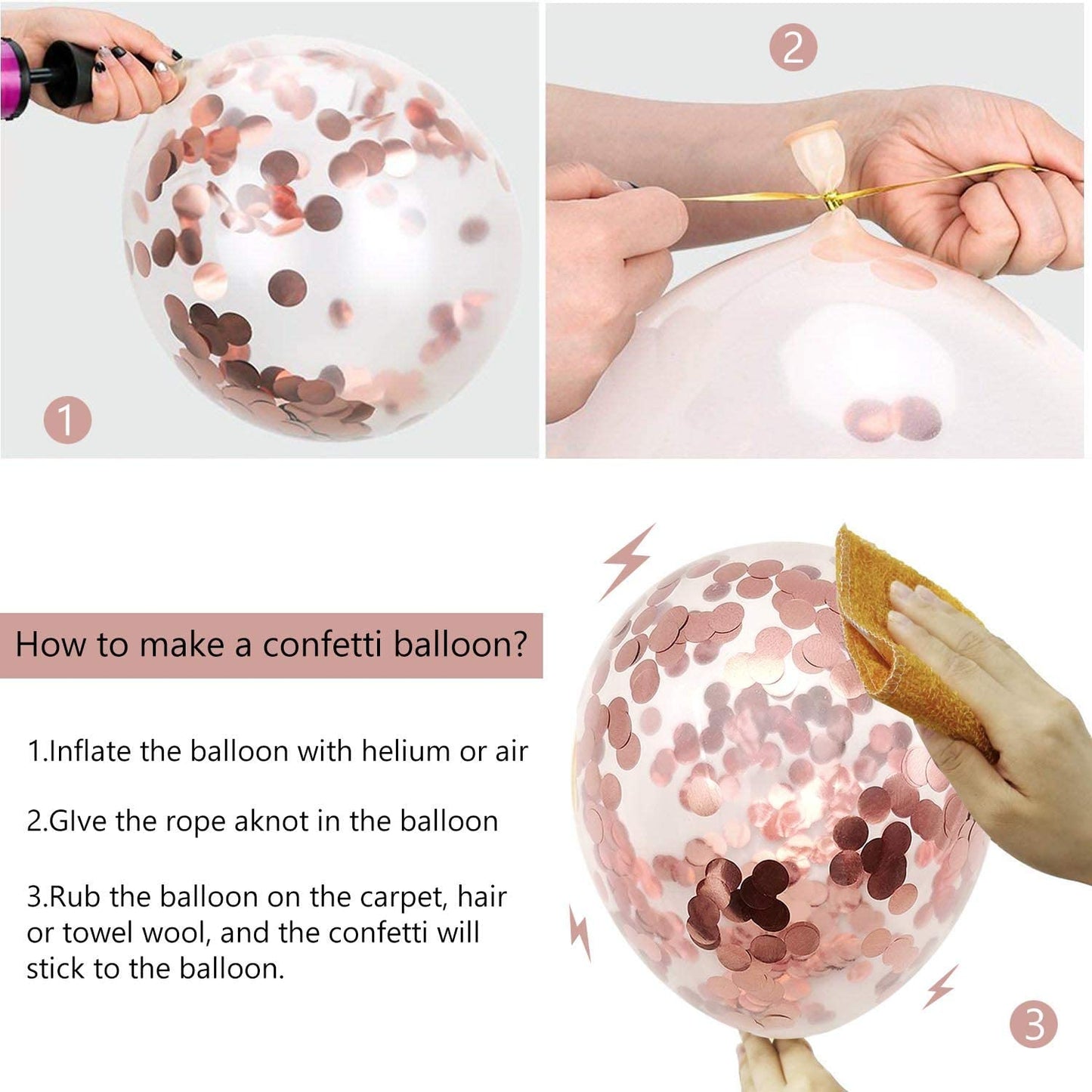 Humairc Rose Gold Cake Topper Rose Gold Confetti Balloon Birthday Cake Decoration for Girls Women Kids Shiny Cupcake Topper for Birthday Party Cake Decoration