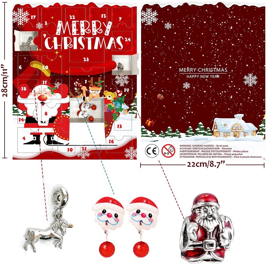 Humairc Jewelry Advent Calendar for Girls 2021 Christmas, 24 Xmas Surprise Gifts of DIY Bracelet Necklace-Clip Earring Rings Charms, 24 Days Countdown for Kids Daughter Teens