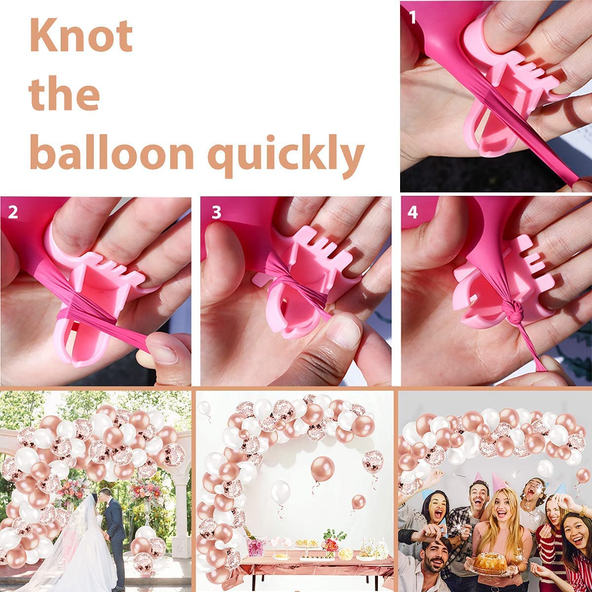 Humairc Rose Gold Balloon Arch Wreath Kit with 50 12" Gold, White, Confetti Balloons, 60 5" Gold and White Balloons, Rose Gold Tablecloth, Comes with Balloon Tie Tool - Decor for Every Occasion