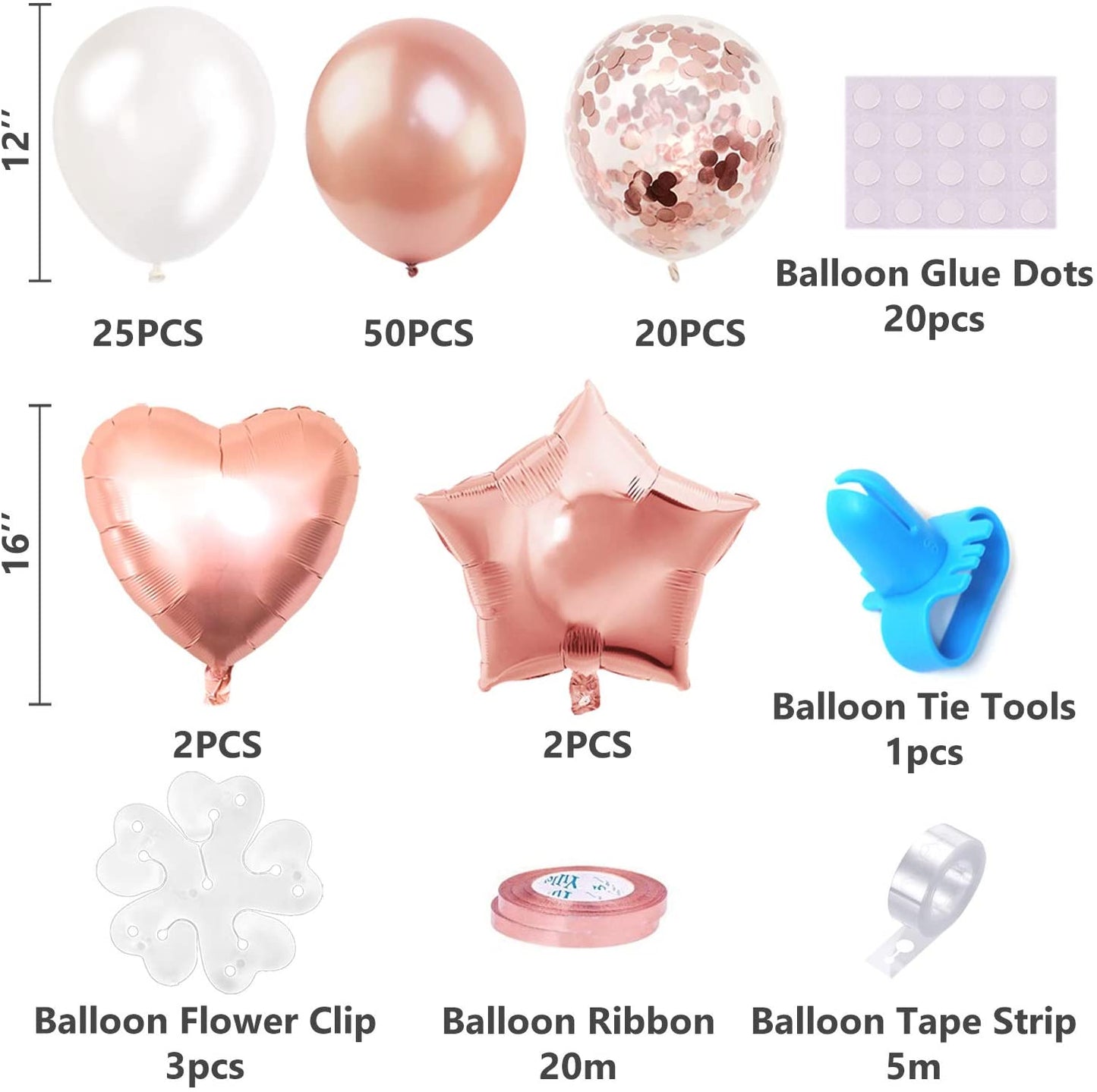 Humairc Rose Gold Balloon Wreath Arch DIY Kit, Mainly Rose Gold Balloons, Mixed Pearl White Balloons and Confetti Balloons with DIY Tools for Birthday Wedding Baby Shower Decor