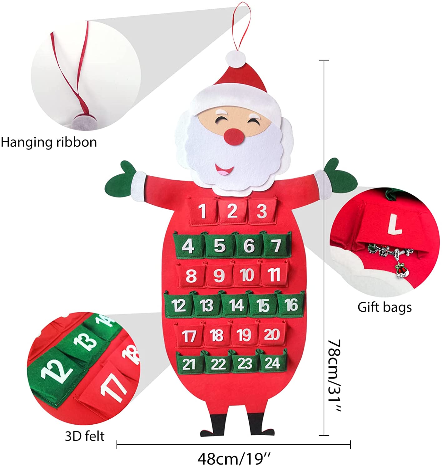 Humairc Jewelry Advent Calendar for Girls Kids 2021 Christmas, Felt Santa 24 Xmas Surprise Gifts of DIY Bracelet Necklace Earring Clip Rings Charms, 24 Days Countdown for Daughter