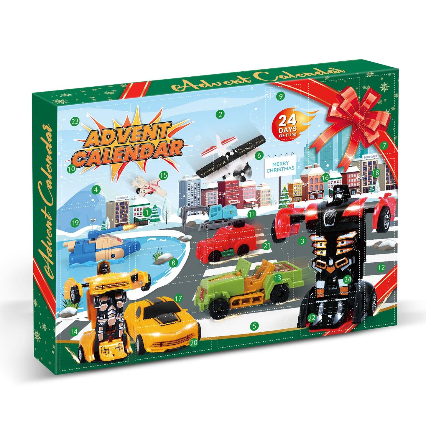 Humairc Cars Advent Calendar 2023, 24 Transformer Car with Road Map - Cars Advent Calendar Kids Christmas Countdown Surprise Gift 2023 Christmas Toy