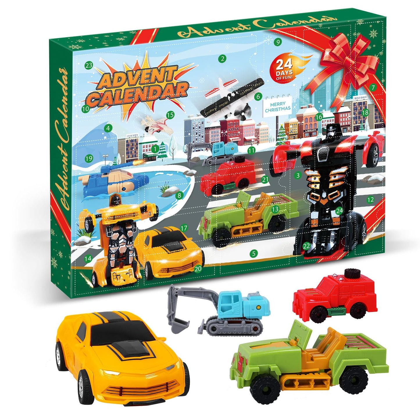 Humairc Cars Advent Calendar 2023, 24 Transformer Car with Road Map - Cars Advent Calendar Kids Christmas Countdown Surprise Gift 2023 Christmas Toy