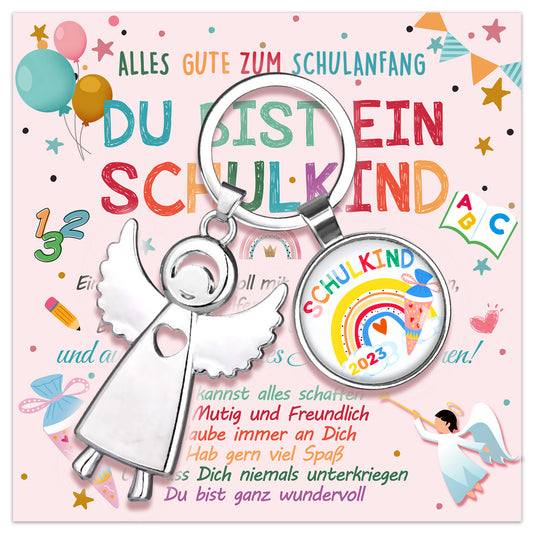 Humairc Einschulung Mädchen Geschenk Schutzengel Schlüsselanhänger Schulkind Schultüte Füllung Schulanfang Glücksbringer Plus Grußkarte Geschenkbox