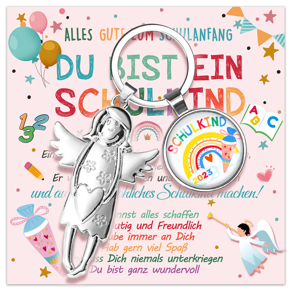 Humairc Einschulung Mädchen Junge Geschenk Schutzengel Schlüsselanhänger Schulkind Schultüte Füllung Schulanfang Glücksbringer Plus Grußkarte Geschenkbox