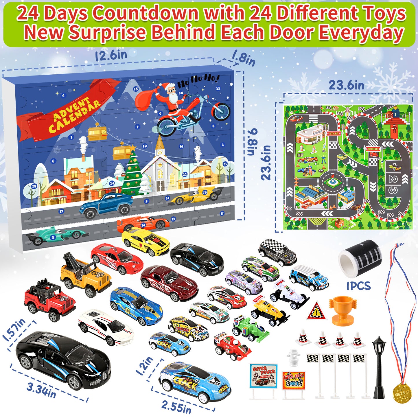 Humairc Cars Advent Calendar Boy Kids 2023, 24 Racing Cars with Road Map - 24 Christmas Countdown Days to Holiday, Xmas Surprise Gift Children Christmas Calendar for Son Grandson Children