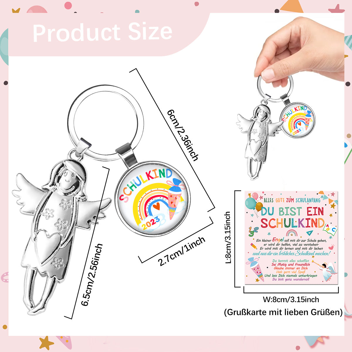 Humairc Einschulung Mädchen Junge Geschenk Schutzengel Schlüsselanhänger Schulkind Schultüte Füllung Schulanfang Glücksbringer Plus Grußkarte Geschenkbox