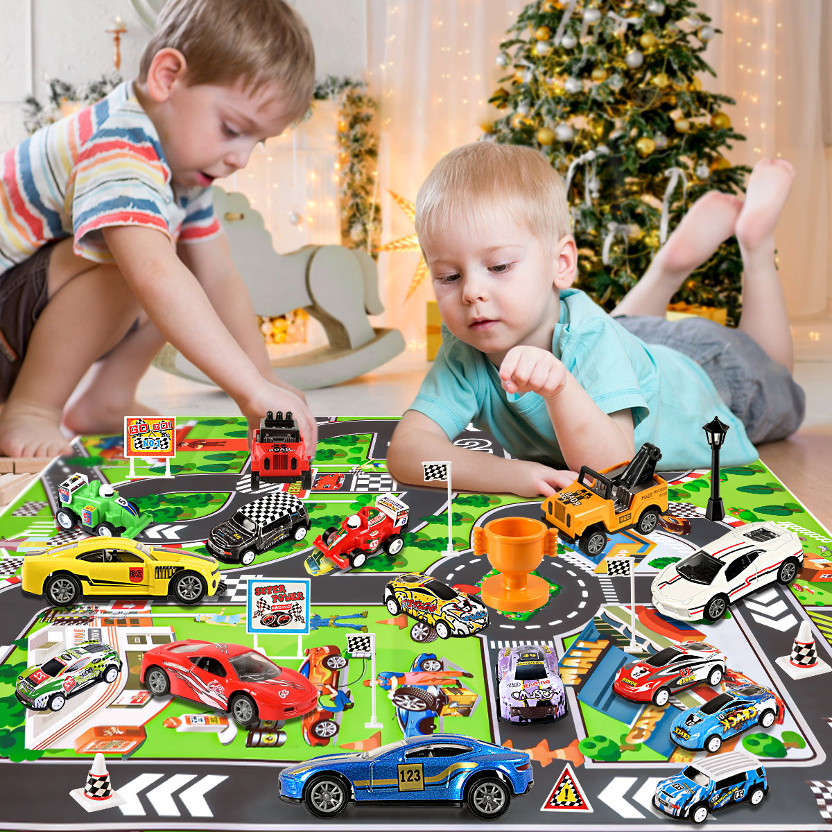 Humairc Cars Advent Calendar Boy Kids 2023, 24 Racing Cars with Road Map - 24 Christmas Countdown Days to Holiday, Xmas Surprise Gift Children Christmas Calendar for Son Grandson Children