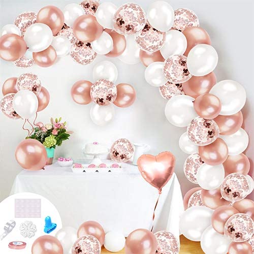 Humairc Rose Gold Balloon Wreath Arch DIY Kit, Mainly Rose Gold Balloons, Mixed Pearl White Balloons and Confetti Balloons with DIY Tools for Birthday Wedding Baby Shower Decor