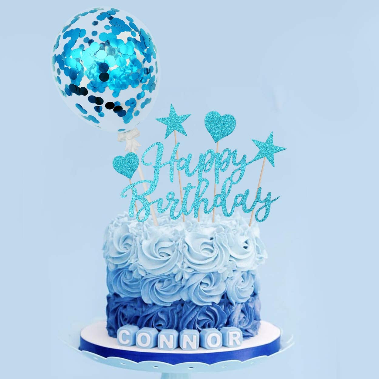 Humairc Blue Cake Topper Blue Confetti Balloon Birthday Cake Decoration Blue Cupcake Topper for Girls Women Boys Mans Kids Adults Birthday (Blue)