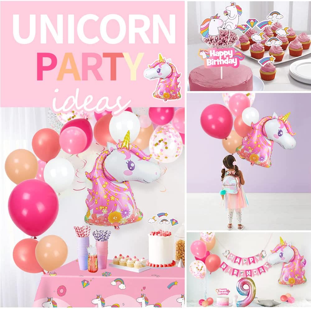 Humairc Decoration Anniversaire Licorne, Deco anniversaire Fille 9 ans Ballon Licorne Nappe Licorne Banderole Joyeux Anniversaire Decoration Gateau Grand Ballon Numéro 9, Cadeau Enfant 9 ans