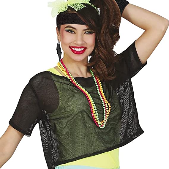 Humairc 80s Fancy Dress for Women, Costume Carnival Costume Halloween Woman 80s Accessories Costume Outfits - Headbands Wristbands 80s XXL T- Shirt Necklace Earrings