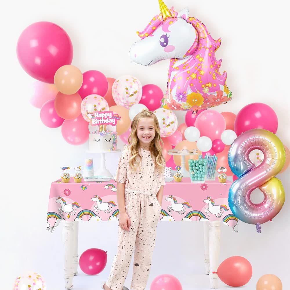 Humairc Decoration Anniversaire Licorne, Deco Anniversaire Fille 8 Ans Ballon Licorne Nappe Licorne Banderole Joyeux Anniversaire Decoration Gateau Grand Ballon Numéro 8, Cadeau Enfant 8 Ans