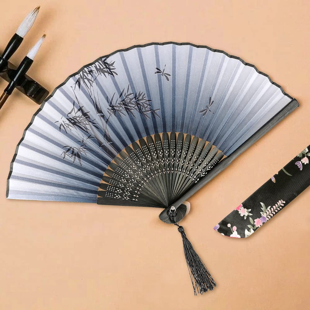 Humairc 6 pièces Eventail Mariage Eventail Japonais Eventail Pliant Poche Ventilateur Mariage Décoration Demoiselles Cadeaux Mariage Fête Danse Fête, avec Gland et Pochette Protection