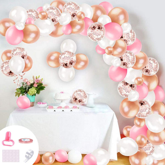 Humairc Rose Gold and Lovely Pink Balloon Arch Kit with Lovely Pink, Dazzling Gold, Pearl White Balloons, Confetti Balloons, Tape, Comes with DIY Tools - Birthday Party and Wedding Decorations