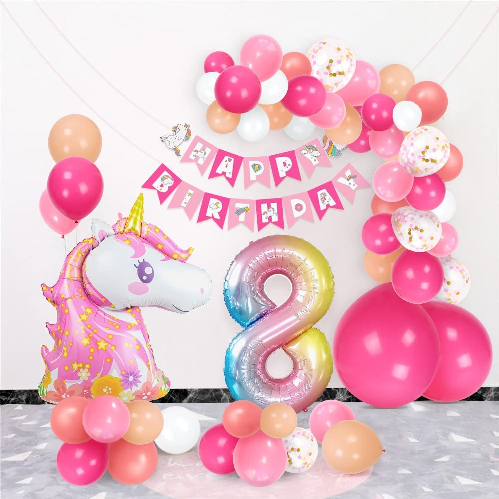 Humairc Decoration Anniversaire Licorne, Deco Anniversaire Fille 8 Ans Ballon Licorne Nappe Licorne Banderole Joyeux Anniversaire Decoration Gateau Grand Ballon Numéro 8, Cadeau Enfant 8 Ans