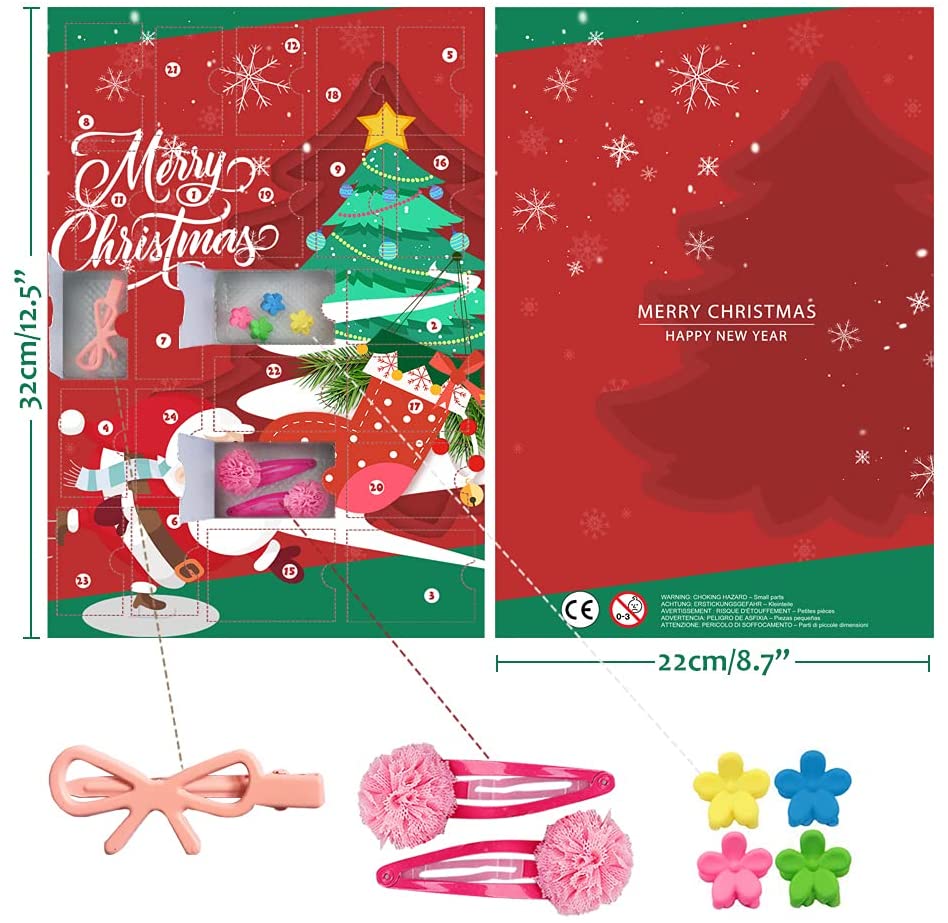 Humairc Advent Calendar Jewelry Hair Accessories 2021 for Girls Kids 24 Christmas Calendar fillers Gift, Hair Clips Scrunchies Bow Ties Rope, Bracelet Necklace Countdown Calendar - Daughter