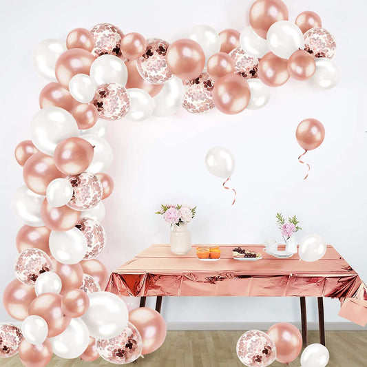 Humairc Rose Gold Balloon Arch Wreath Kit with 50 12" Gold, White, Confetti Balloons, 60 5" Gold and White Balloons, Rose Gold Tablecloth, Comes with Balloon Tie Tool - Decor for Every Occasion