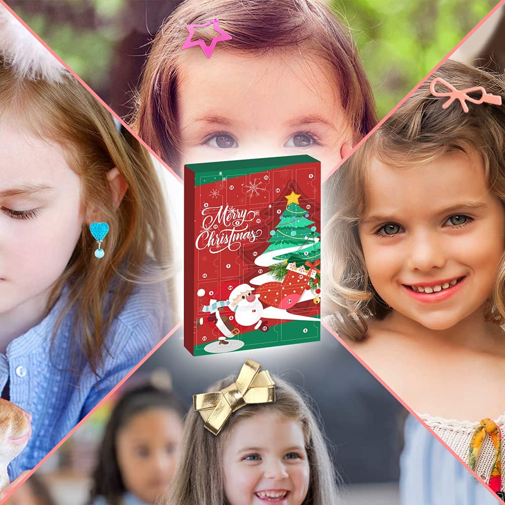 Humairc Advent Calendar Jewelry Hair Accessories 2021 for Girls Kids 24 Christmas Calendar fillers Gift, Hair Clips Scrunchies Bow Ties Rope, Bracelet Necklace Countdown Calendar - Daughter