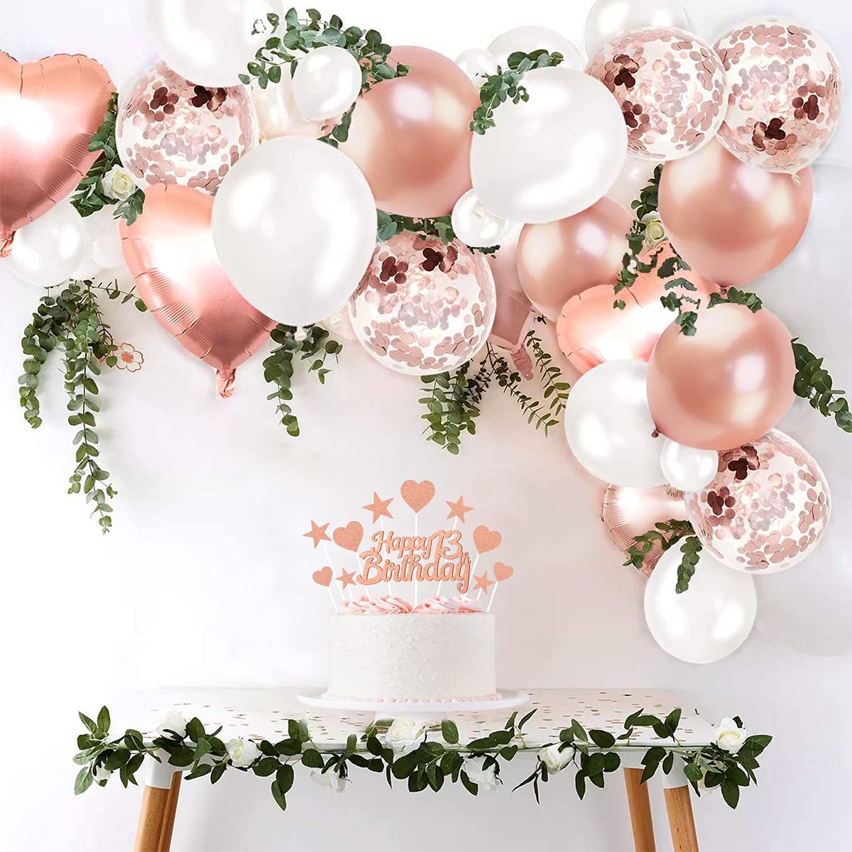 Humairc 13th Rose Gold Cake Decorations Happy Birthday Cake Topper for Girls Women Kids, Cupcake Topper for Shiny Rose Gold Birthday Party Cake Decorating