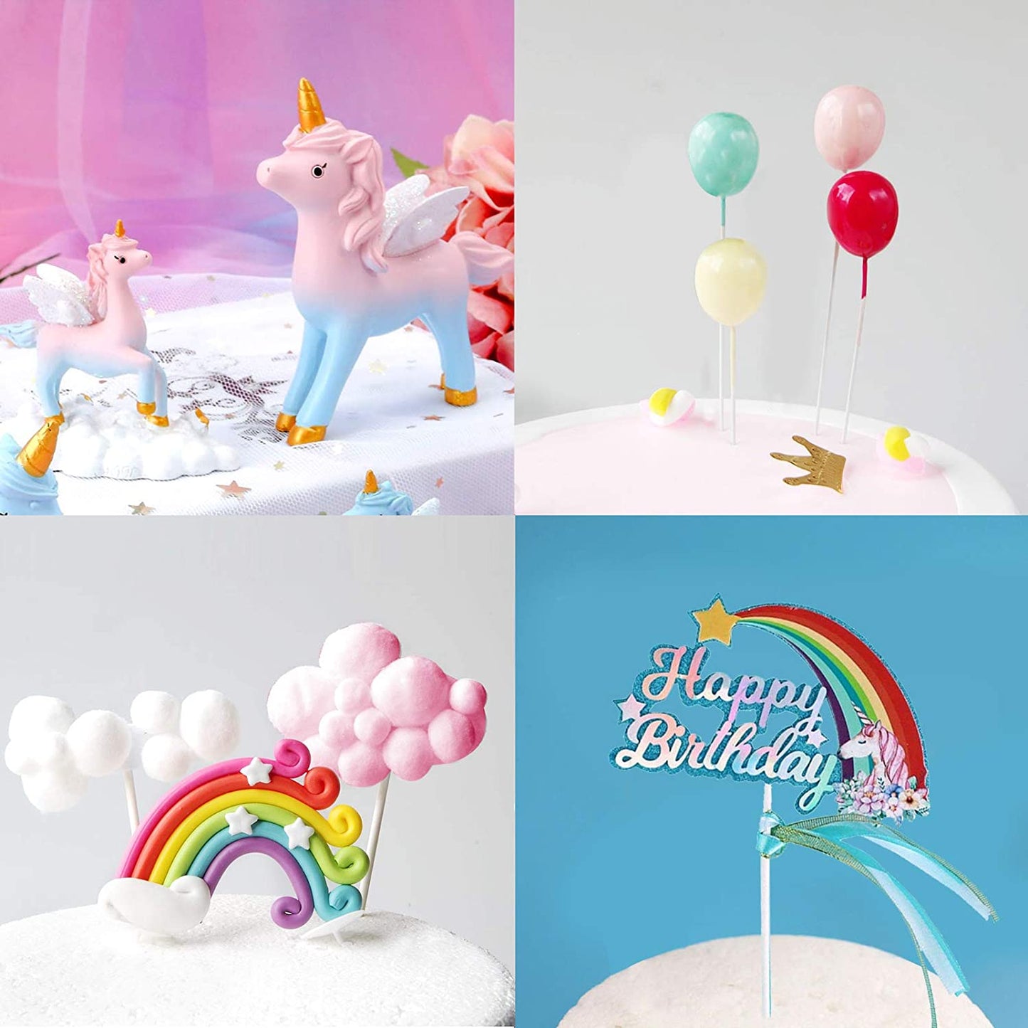 Humairc Unicorn Cake Decoration Rainbow Unicorn Cake Topper Happy Birthday Topper Cloud Balloons Moon Stars Cupcake Topper for Girl Kid Women Birthday Party Wedding Anniversary Decoration