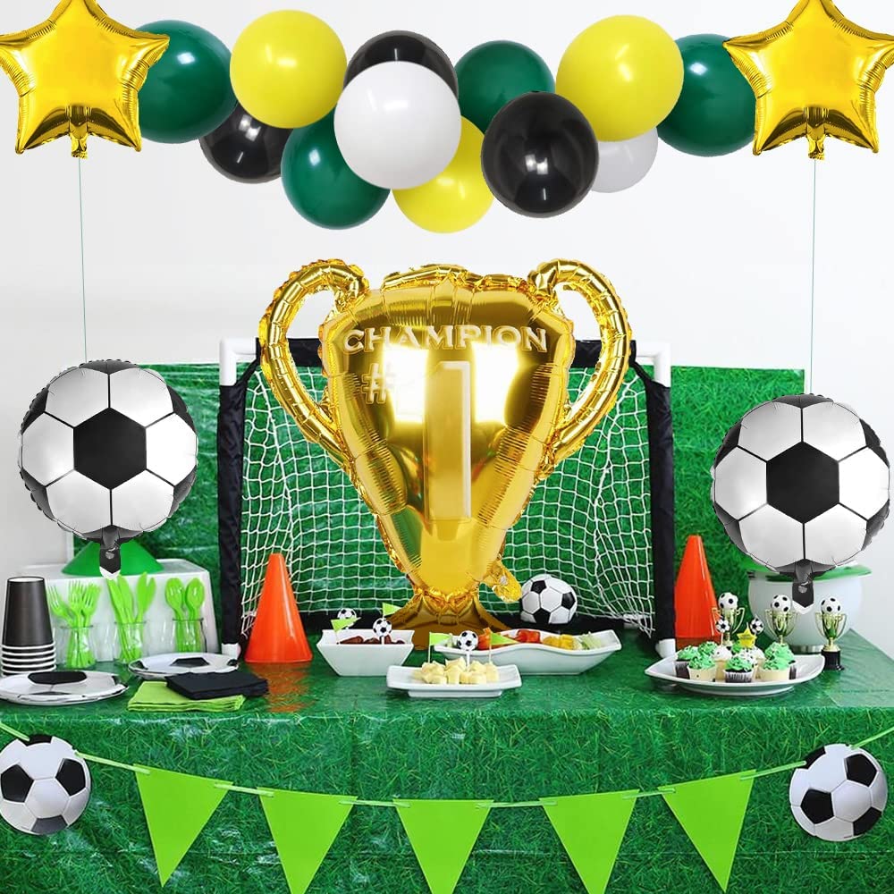 Humairc 25 pièces Decoration Football Fête Kit, Football Deco Anniversaire Garcon avec 24,8" Trophée Ballon, Football Ballon, Ballons en Latex, Deco Anniversaire Foot Football Ballon Trophée Deco