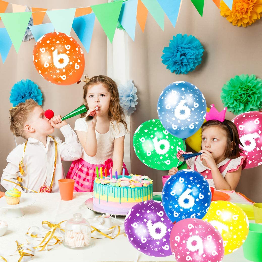 Humairc 16PCS 1st Happy Birthday Balloons Number 1 & 2 & 3 & 4 & 5 & 6 & 7 & 8 & 9/12 Inch Latex Balloons for Boys Girls Kids Toddler Birthday Party Decoration Baby Shower Anniversary (Age 6)