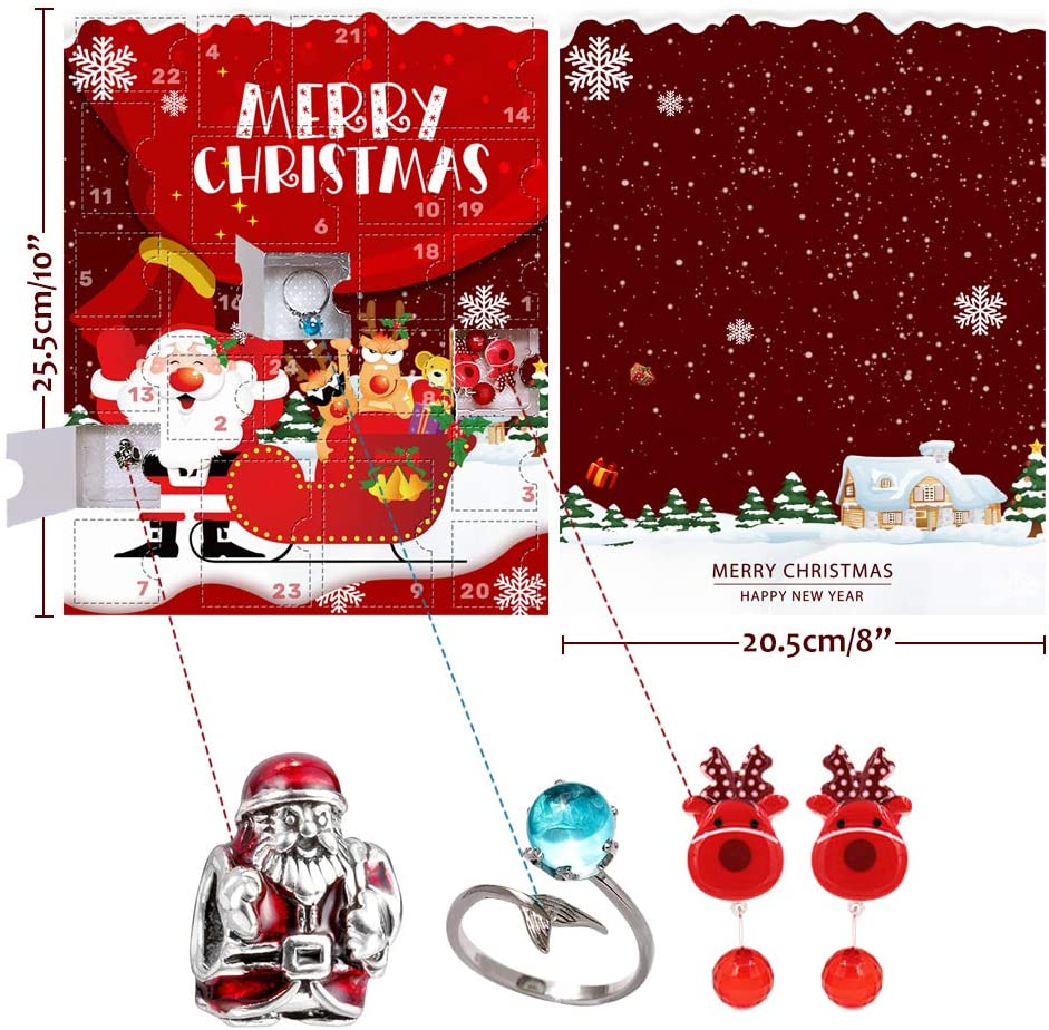 Humairc Jewelry Advent Calendar for Girls 2021 Christmas, 24 Xmas Surprise Gifts of DIY Bracelet Necklace-Clip Earring Rings Charms, 24 Days Countdown for Kids Daughter Teens (Plastic)