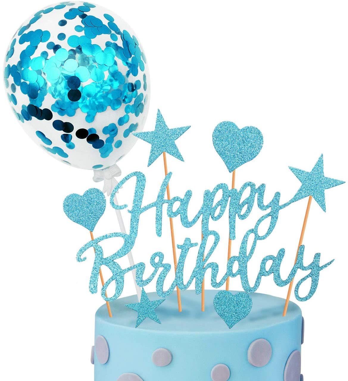 Humairc Blue Cake Topper Blue Confetti Balloon Birthday Cake Decoration Blue Cupcake Topper for Girls Women Boys Mans Kids Adults Birthday (Blue)