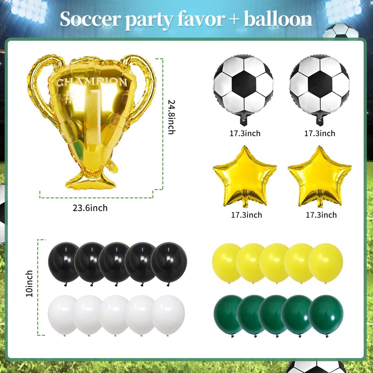 Humairc 25 pièces Decoration Football Fête Kit, Football Deco Anniversaire Garcon avec 24,8" Trophée Ballon, Football Ballon, Ballons en Latex, Deco Anniversaire Foot Football Ballon Trophée Deco